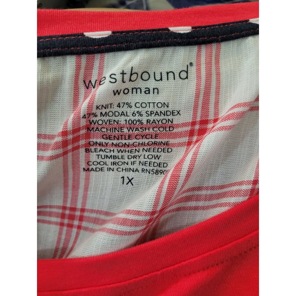 Westbound Top Women's Size 1X Plus Pink White Plaid Crewneck Short Sleeve (37) - Picture 6 of 9